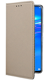 Кожен калъф тефтер и стойка Magnetic FLEXI Book Style за Huawei Y7 2019 DUB-LX1 златист 